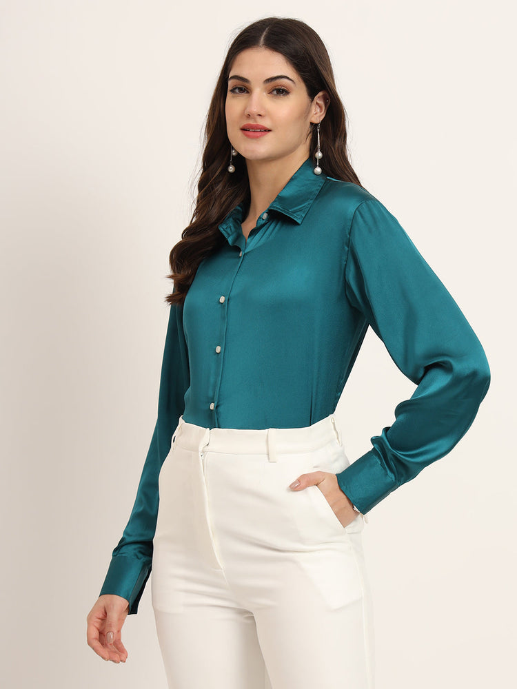Women'S Premium Peacock Regular Fit Solid Satin Shirt
