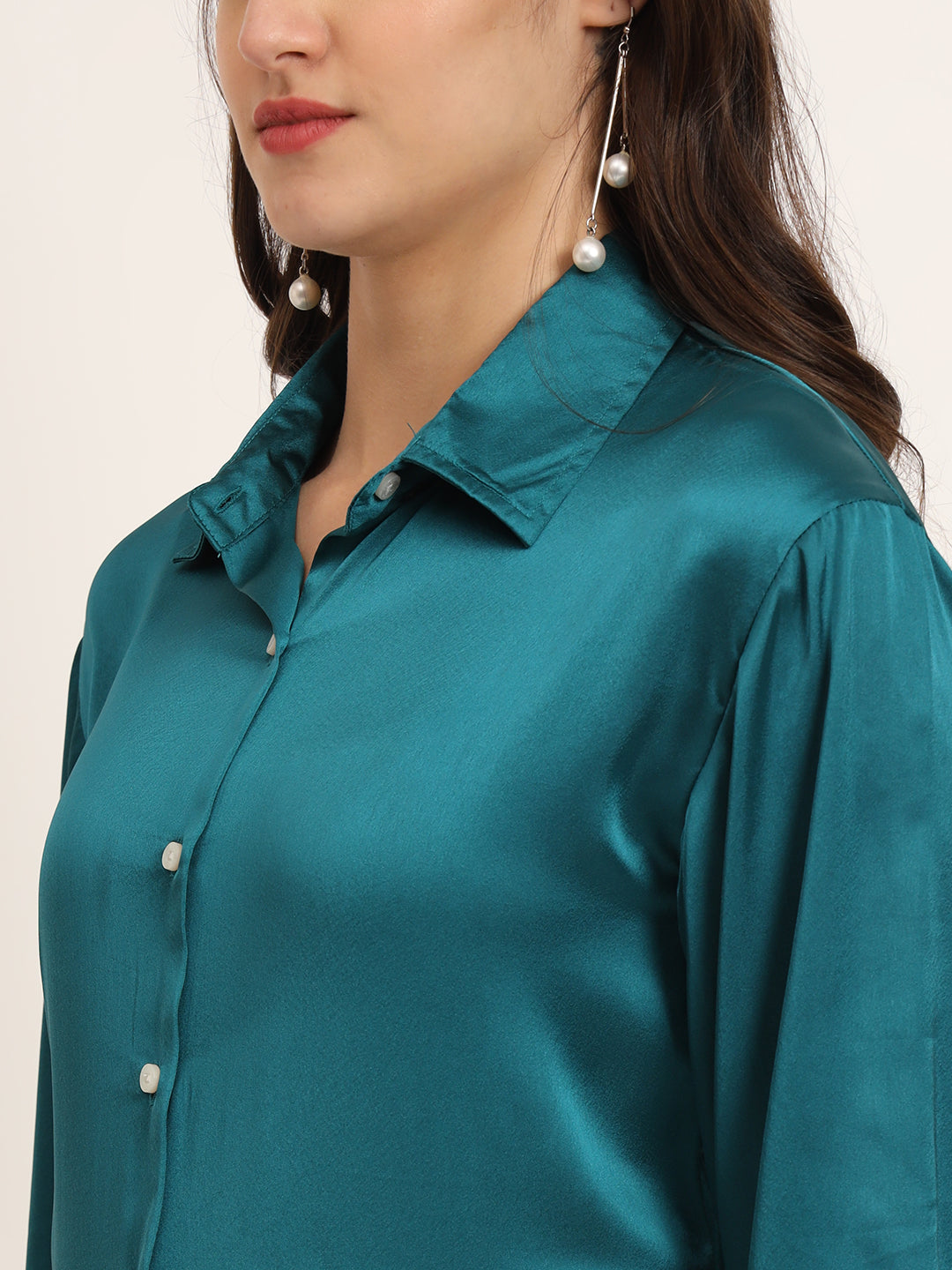 Women'S Premium Peacock Regular Fit Solid Satin Shirt