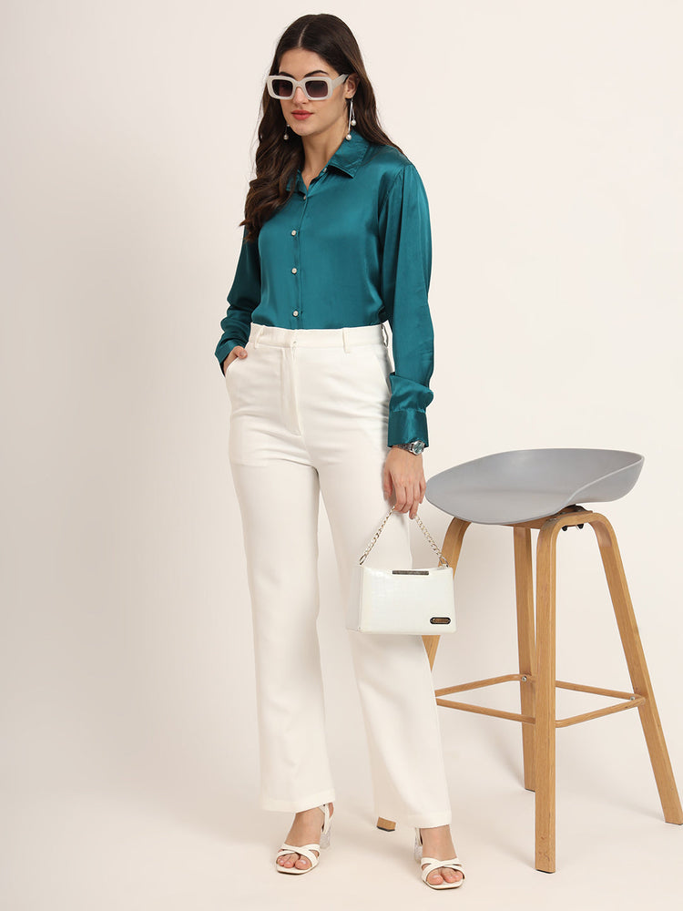 Women'S Premium Peacock Regular Fit Solid Satin Shirt