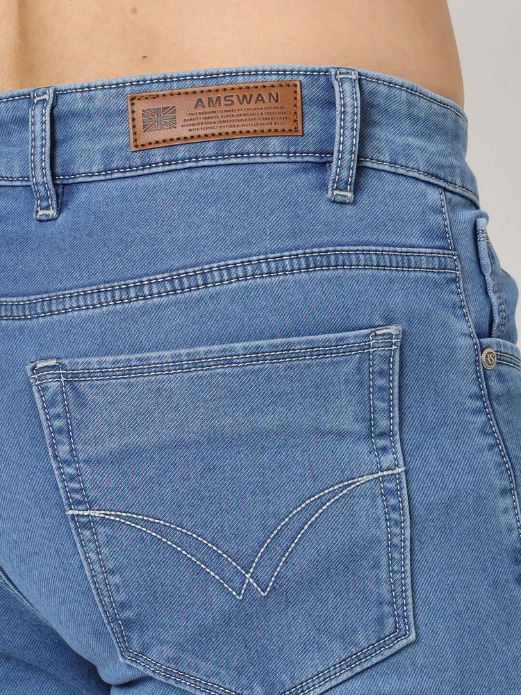 Premium Men'S Blue Medium Wash Relaxed Fit Jeans