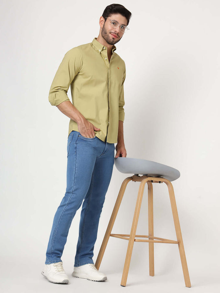Premium Men'S Blue Medium Wash Relaxed Fit Jeans