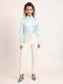 Women'S Premium Sky Blue Regular Fit Solid Satin Shirt