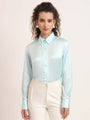 Women'S Premium Sky Blue Regular Fit Solid Satin Shirt