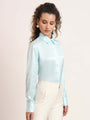 Women'S Premium Sky Blue Regular Fit Solid Satin Shirt