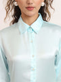 Women'S Premium Sky Blue Regular Fit Solid Satin Shirt