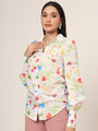 Women'S Premium Micro Multicolour Long Length Curved Hem Digital Print Shirt