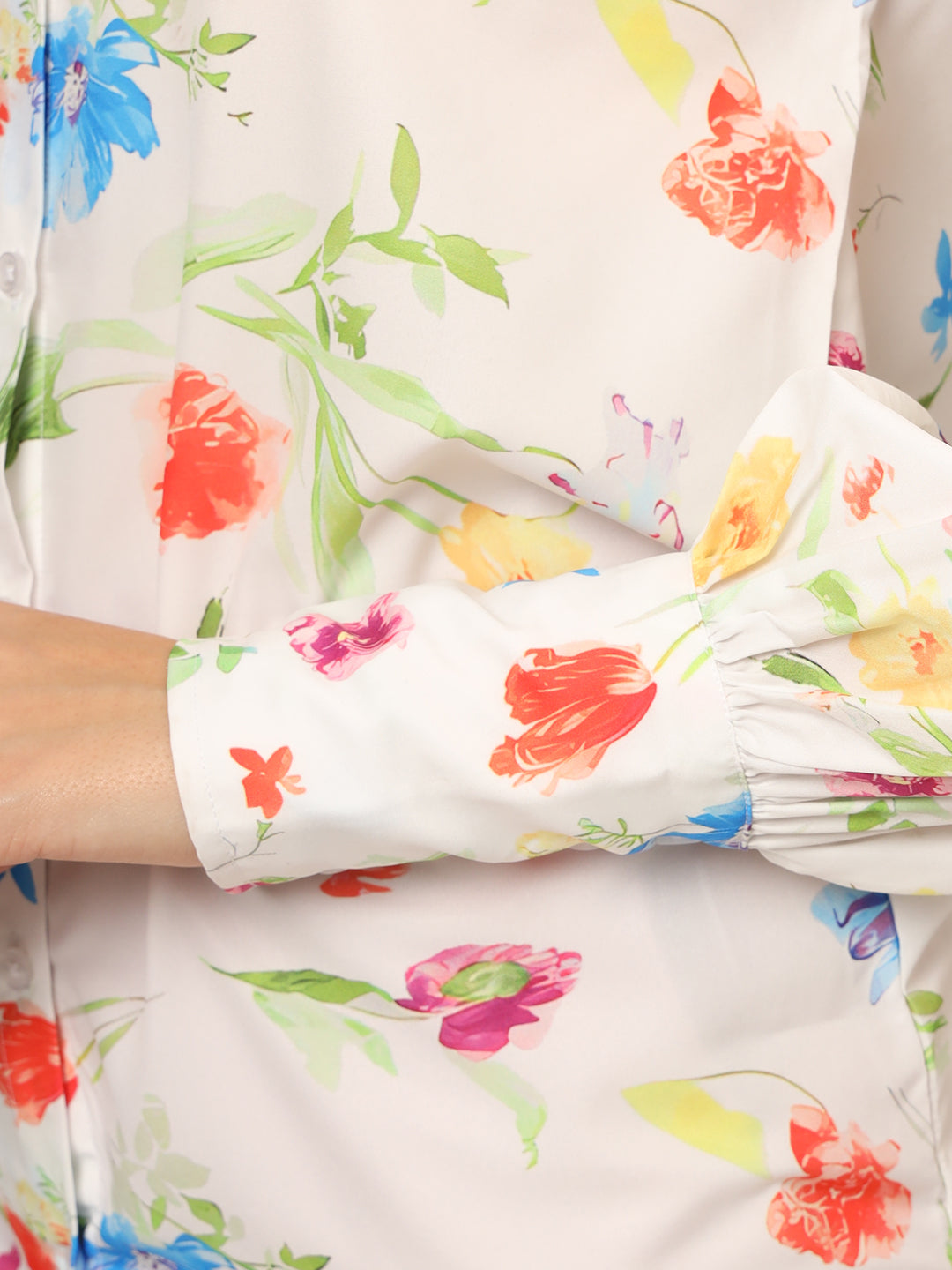 Women'S Premium Micro Multicolour Long Length Curved Hem Digital Print Shirt