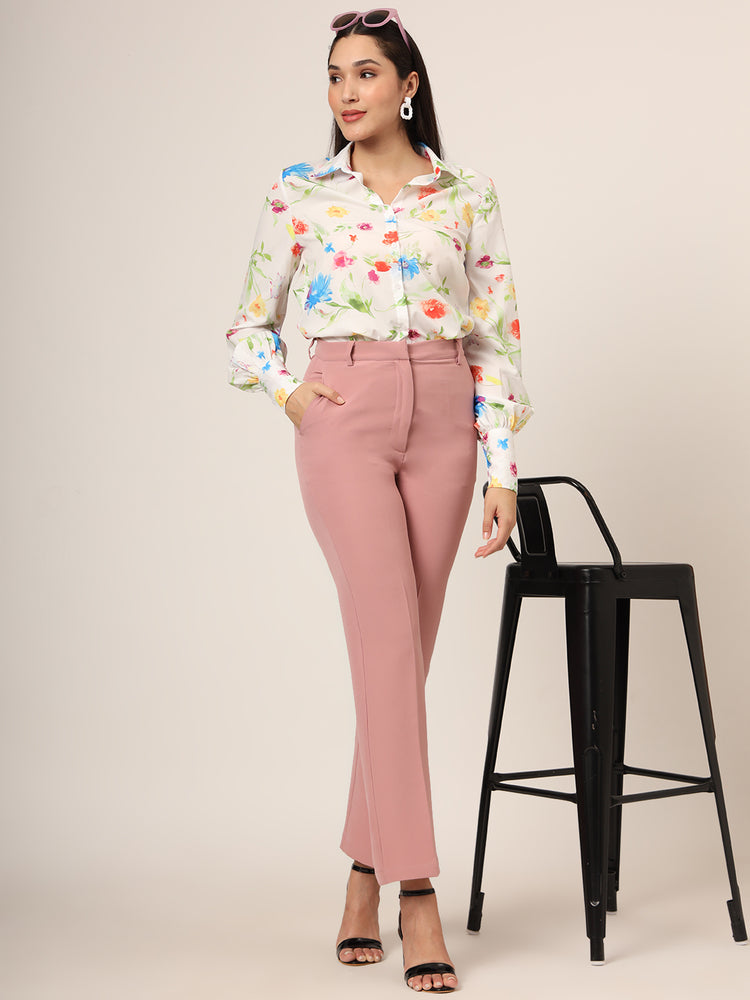 Women'S Premium Micro Multicolour Long Length Curved Hem Digital Print Shirt