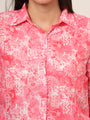 Women'S Premium Muslin Pink Long Length Curved Hem Digital Print Shirt