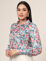 Women'S Luxury Satin Multicolour Long Length Curved Hem Digital Print Shirt