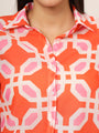 Women'S Luxury Cambric Multicolour Long Length Curved Hem Digital Print Shirt