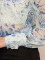 Women'S Premium Chiffon Blue And White Long Length Curved Hem Digital Print Shirt