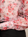 Women'S Premium Organza Pink And Green Long Length Curved Hem Digital Print Shirt