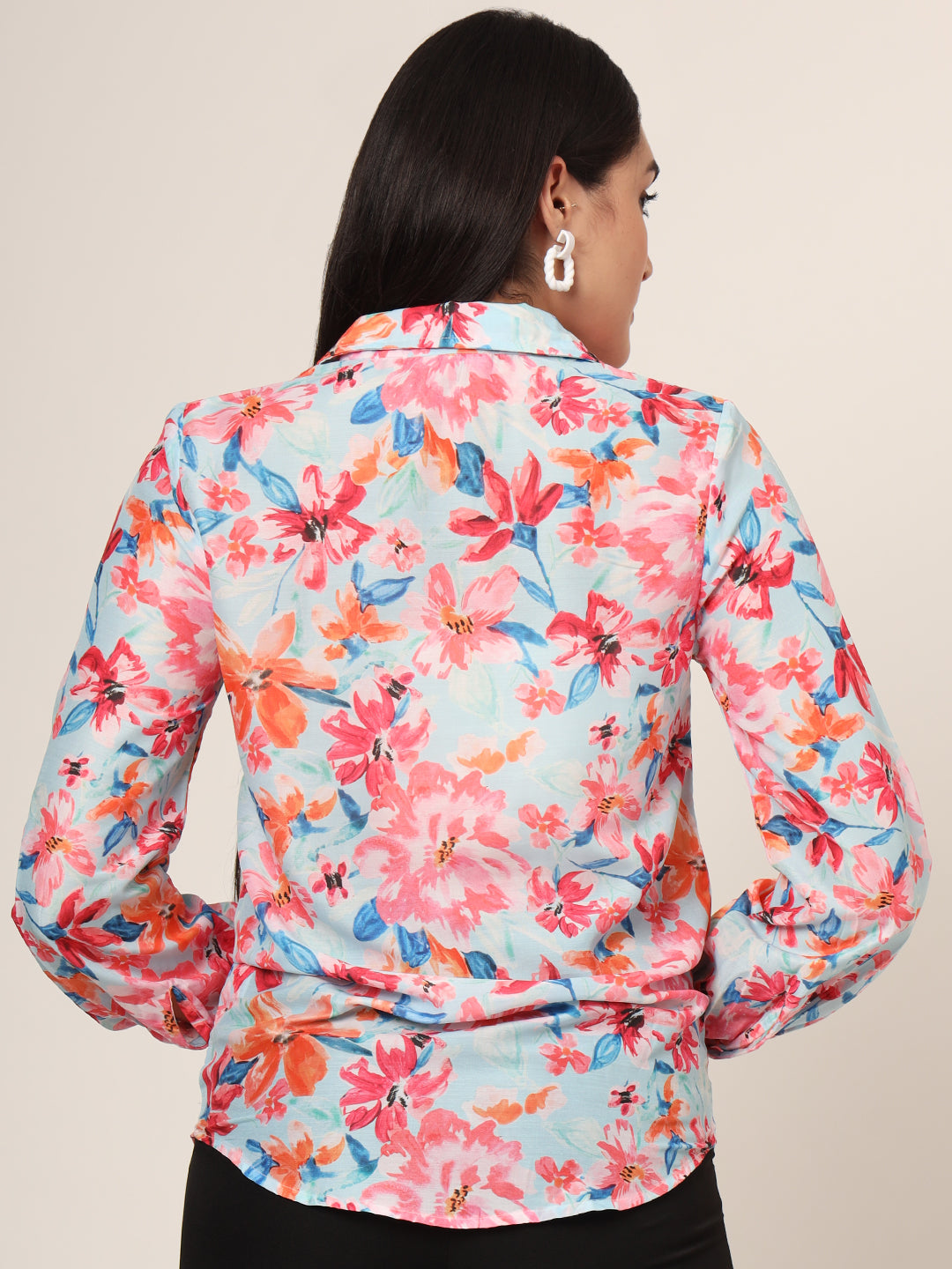 Women'S Premium Muslin Multicolour Long Length Curved Hem Digital Print Shirt