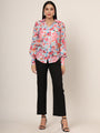 Women'S Premium Muslin Multicolour Long Length Curved Hem Digital Print Shirt