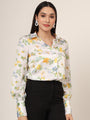 Women'S Luxury Linen Satin Multicolour Long Length Curved Hem Digital Print Shirt