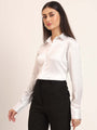 Women'S Premium White Regular Fit Solid Satin Shirt