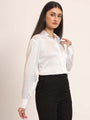 Women'S Premium White Regular Fit Solid Satin Shirt