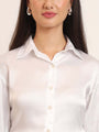 Women'S Premium White Regular Fit Solid Satin Shirt