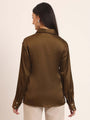 Women'S Premium Bronze Regular Fit Solid Satin Shirt