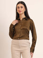 Women'S Premium Bronze Regular Fit Solid Satin Shirt