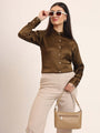Women'S Premium Bronze Regular Fit Solid Satin Shirt