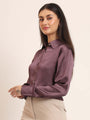 Women'S Premium Walnut Regular Fit Solid Satin Shirt