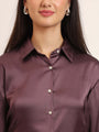 Women'S Premium Walnut Regular Fit Solid Satin Shirt