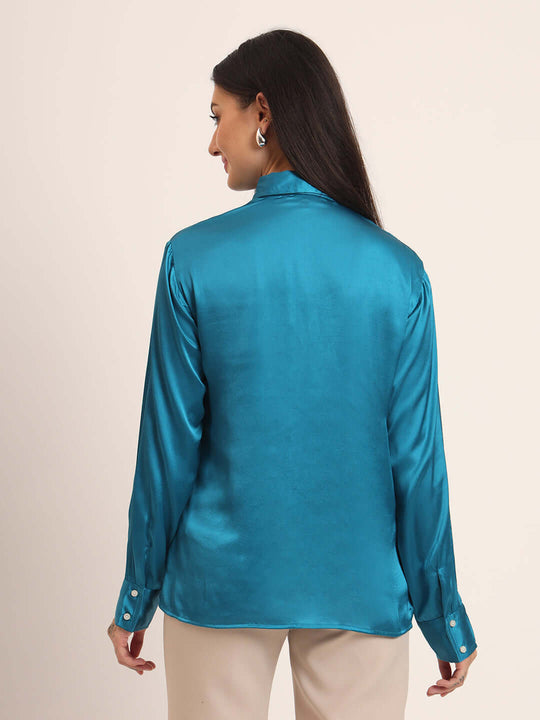 Women'S Premium Azure Regular Fit Solid Satin Shirt