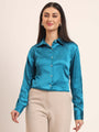 Women'S Premium Azure Regular Fit Solid Satin Shirt