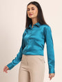 Women'S Premium Azure Regular Fit Solid Satin Shirt