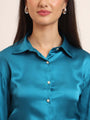 Women'S Premium Azure Regular Fit Solid Satin Shirt
