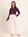 Women'S Premium Deep Plum Regular Fit Solid Satin Shirt