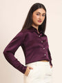 Women'S Premium Deep Plum Regular Fit Solid Satin Shirt