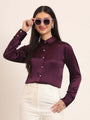 Women'S Premium Deep Plum Regular Fit Solid Satin Shirt