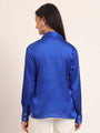 Women'S Premium Royal Blue Regular Fit Solid Satin Shirt
