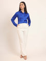 Women'S Premium Royal Blue Regular Fit Solid Satin Shirt