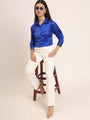 Women'S Premium Royal Blue Regular Fit Solid Satin Shirt