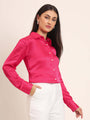 Women'S Premium Magenta Regular Fit Solid Satin Shirt