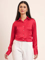 Women'S Premium Red Regular Fit Solid Satin Shirt