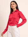 Women'S Premium Red Regular Fit Solid Satin Shirt