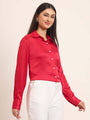 Women'S Premium Red Regular Fit Solid Satin Shirt