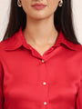 Women'S Premium Red Regular Fit Solid Satin Shirt
