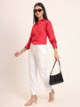 Women'S Premium Red Regular Fit Solid Satin Shirt