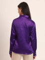 Women'S Premium Purple Regular Fit Solid Satin Shirt