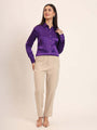 Women'S Premium Purple Regular Fit Solid Satin Shirt