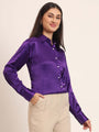 Women'S Premium Purple Regular Fit Solid Satin Shirt