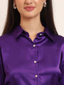Women'S Premium Purple Regular Fit Solid Satin Shirt