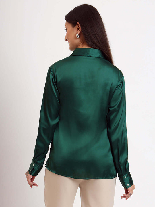 Women'S Premium Castleton Green Regular Fit Solid Satin Shirt