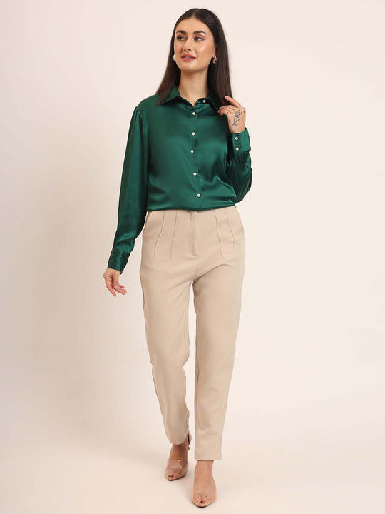 Women'S Premium Castleton Green Regular Fit Solid Satin Shirt